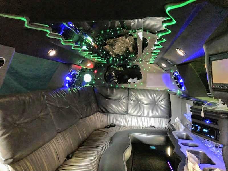Cascade limo interior with starlight ceiling — Seattle wedding transportation